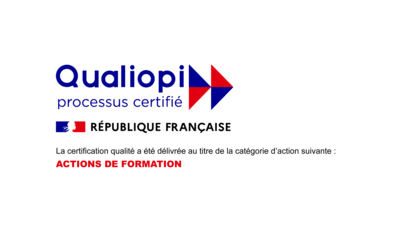 Logo Qualiopi, processus certifié, République française. La certification qualité a été délivrée au titre de la catégorie d'action suivante : ACTIONS DE FORMATION
